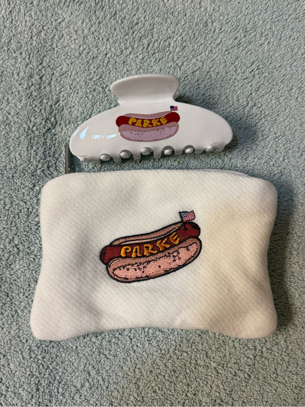 Authentic RARE Parke Hot Dog Claw Clip & Pouch *Limited Edition